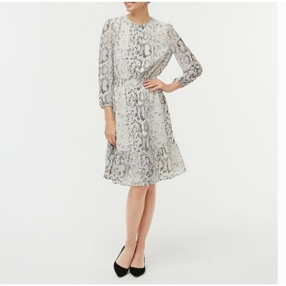 J Crew Women’s Size XL Cinch Waist Snakeskin Dress Black White Long Sleeve